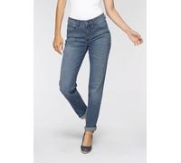 5-Pocket-Jeans MAC "Angela", Damen, Gr. 38, Länge 34, blau (mid blau main wash), Denim/Jeans, Obermaterial: 92% Baumwolle, 6% Polyester, 2% Elasthan, Abriebeffekte, figurbetont, Jeans 5-Pocket-Jeans,