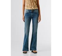 5-Pocket-Jeans PEPE JEANS "FLARE JEANS MW VENUS", Damen, Gr. 30, Länge 30, blau (blau mid ve), Denim/Jeans, Obermaterial: 99% Baumwolle, 1% Elasthan, ausgestellt lang, Jeans 5-Pocket-Jeans, im Flared