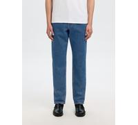 5-Pocket-Jeans SELECTED HOMME "SLH190-REG TAPERED BEN KORI JEANS NOOS", Herren, Gr. 34, Länge 32, medium blau denim detail:203, Denim/Jeans, Obermaterial: 99% Baumwolle, 1% Elasthan, Abriebeffekte, re