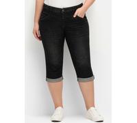 5-Pocket-Jeans SHEEGO, Damen, Gr. 50, Normalgrößen, schwarz (schwarz denim), 98% Baumwolle, 2% Elasthan, unifarben, 3/4-Länge, Jeans 5-Pocket-Jeans (43096846-50) schwarz denim