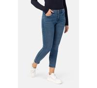 5-Pocket-Jeans STOOKER WOMEN "Florenz Denim heavy used Slim Fit", Damen, Gr. 42, Länge 32, blau (heavy used blau), Denim/Jeans, 83% Baumwolle, 16% recycled Polyester, 1% Elasthan, slim fit lang, Jeans