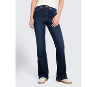 5-Pocket-Jeans TOM TAILOR DENIM "Style Ava Flared", Damen, Gr. 28, Länge 30, blau (used dunkelblau), Denim/Jeans, Obermaterial: 64% Baumwolle, 34% Polyester, 2% Elasthan, unifarben, normal 7/8-Länge,