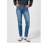 5-Pocket-Jeans WRANGLER, Damen, Gr. 28, Länge 34, blau (indigo dusk), Denim/Jeans, Obermaterial: 99% Baumwolle, 1% Elasthan, slim fit lang, Jeans, mit kontrastfarbenen Nähten (71315335-28) indigo dusk