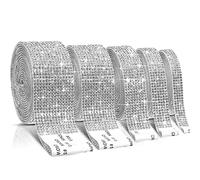 5 Rollen Selbstklebende Kristall Strass Diamant Rollenband - Bling Edelstein Streifen Aufkleber zum Basteln mit 2 mm Strass 4,5 Yards (Silber)