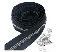 #5 Silberne Metallic-Nylon-Spulen-Reißverschlüsse Meterware Bulk 10 Yards dunkelblaues Klebeband mit 25 Stück silbernen Schiebern für DIY Nähen Schneider Handwerk Tasche Leekayer (Dunkel blau)