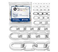 5 Stück, 25 cm = 0,25 Meter, 5 mm dicke Schwingkette, Meterware, Edelstahl V4A, Abflusskette, kurzes Glied, einteilig, Barrierekette A4 DIN 56856, Edelstahlkette DIN 766, Metall, 0,25 m