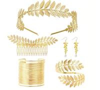 5 Stück Griechische Göttin Kostüm Schmuck Set, Griechische Göttin Accessoires, Blatt Ohrringe Haarkamm, Boho Blatt Haar Krone Accessories, Griechische Göttin Goldener Haarschmuck Arm Spule Armband