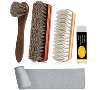 5 Stück Premium Schuhbürsten-Set, Wildlederbürste für Schuhputzpolitur, mit 1x Gummibürste, 2X Rosshaarbürste,1 x Reinigungstuch, 1 Sneaker-Reiniger für Leder Wildleder Schuhe Stiefel Taschen&Auto