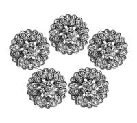 5 Stück Runder Strass Blumenknopf zum Annähen 2,5 CM | Schaft Rückseite aus Zinklegierung, Silberne Vintage Optik, für Blusen, Mäntel und Selbstgemacht Projekte