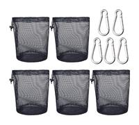 5 Stück schwarze Netztaschen, 5 Stück Karabiner, atmungsaktive Netztasche, Strandspielzeug Tasche, Fitness Kleidung Mesh Bag, Single Drawstring Mesh Bag, Mesh Storage Bag.
