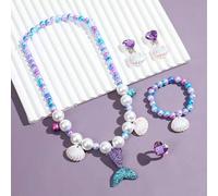 5 Stück/Set Kinder Süßer Prinzessin Stil Schmuckset - Halskette, Armband, Ohrringe, Ring, Meerjungfrau Prinzessin Geschenk, geeignet für Mädchen, Part