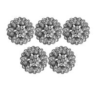5 Stück Vintage Strass Blumenknopf mit Schaft und Abendmode | Silberne Zinklegierung mit Rhinestone, Runde Form, Dekoratives Nähzubehör für Kleidungsstücke