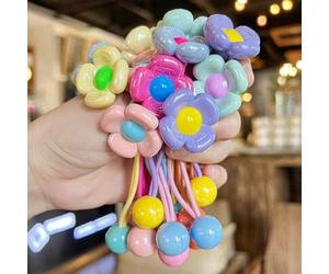 5 Stücke/1 Stück Candy-farbene Blumen Haargummis, süße doppelseitige elastische Haargummis, schonende Haaraccessoires, bunte Bommel Haargummis, hohe E