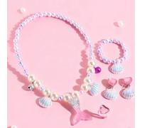 5 Stücke Kinder Niedliche Meerjungfrau Prinzessin Schmuckset, beinhaltet Halskette, Armband, Ohrringe, Ring, geeignet als Mädchen Party Gastgeschenke/