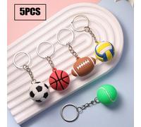 5 Stücke kreative Fußball/Basketball/Volleyball/Rugby/Tennis geformte Gummi Schlüsselanhänger für Mädchen, geeignet als Accessoire für tägliche Lässig