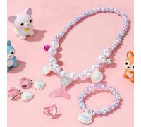 5 Stücke Mädchen Meerjungfrau Prinzessin Schmuckset, beinhaltet Halskette, Armband, Ohrringe, Ring, geeignet als Partyfavors/Geburtstagsgeschenke/Feie