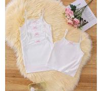 5 Stücke/Packung Mädchen Weiß Milchseide Stoff einfache Träger Camisole mit Schleife, lässiges, bequemes Strick Unterhemd für Oberbekleidung