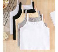 5 Stücke/Packung Mädchen Weiß Milchseide Stoff einfache Träger Camisole mit Schleife, lässiges, bequemes Strick Unterhemd für Oberbekleidung