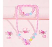 5 Stücke/Set Kinder Schmetterling Perlen Schmuckset Halskette Armband Ring Ohrclips Prinzessin Kostüm Accessoires für kleine Mädchen