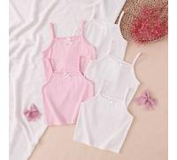 5 Stücke/Set Mädchen Weiß Milchseide Stoff Einfaches Camisole Tank Top Mit Schleife, Lässiges Bequemes Strick Unterhemd, Kann Als Oberbekleidung Getra