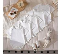 5 Stücke/Set Neugeborene Baby Mädchen Weiche bequeme einfarbige Wickelbody mit Kragen, Kurzarm, Lässig Alltags Tragen, Layering, Leicht An-/Ausziehen,