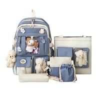 5-teiliges Schulrucksack-Set aus Segeltuch, Kawaii-Schulrucksäcke for Mädchen und Studenten, blau
