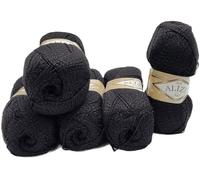 5 x 100 g Ilkadim Export Glitzerwolle SAL zum Stricken und Häkeln, 500 Gramm Metallic - Wolle (schwarz 60)