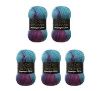5 x 100 g Moonlight Glitter Batik Simli Strickgarn Strickgarn - 20% türkische Metallwolle Farbverlauf (5960 Beere Flieder Türkis)