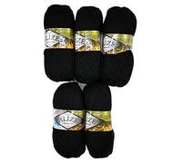 5 x 100 Gramm Alize Burcum Klasik Wolle einfarbig, 500 Gramm Strickwolle uni ( 60 schwarz)