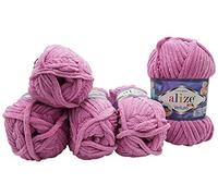 5 x 100 Gramm Alize Velluto Strickwolle, Babywolle, 500 Gramm Wolle Super soft Babywolle (Flieder 98)