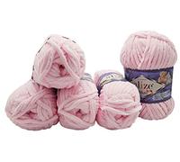 5 x 100 Gramm Alize Velluto Strickwolle, Babywolle, 500 Gramm Wolle Super soft Bulky (hellrosa 31)