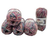 5 x 100 Gramm Himalaya Socks Print Sockenwolle mehrfarbig, 75% Merinowolle, 500 Gramm Wolle für Stricksocken und Strümpfe (petrol beere rosa ua s60-03)