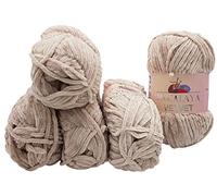 5 x 100 Gramm Himalaya Velvet Micro-Polyester Strickwolle, Babywolle samtig 500 Gramm Wolle (beige 90042)