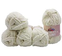 5 x 100 Gramm Himalaya Velvet Micro-Polyester Strickwolle, Babywolle samtig 500 Gramm Wolle (ecru 90008)