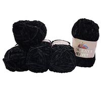 5 x 100 Gramm Himalaya Velvet Micro-Polyester Strickwolle, Babywolle samtig 500 Gramm Wolle (schwarz 90011)