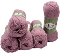 5 x 100 Gramm Ilkadim Export Alpaka Royal Strickwolle, 500 Gramm Strickgarn einfarbig mit 15% Alpakawolle (Flieder 269)