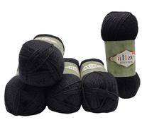 5 x 100 Gramm Ilkadim Export Alpaka Royal Strickwolle, 500 Gramm Strickgarn einfarbig mit 15% Alpakawolle (schwarz 60)