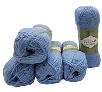 5 x 100 Gramm Alize Alpaka Royal Strickwolle, 500 Gramm Strickgarn einfarbig mit 15% Alpakawolle (blau 356)