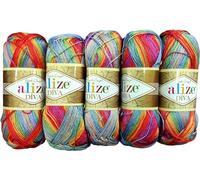 5 x 100 Gramm Ilkadim Export Diva Batik Strickgarn mehrfarbig mit Farbverlauf, 500 Gramm merzerisierte Strickwolle Microfiber-Acryl (pink orange grün blau 3242)