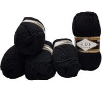 5 x 100 Gramm Ilkadim Export Lanagold Wolle mit 49% Wollanteil, 500 Gramm Paket für Stricken und Häkeln (Schwarz 60)