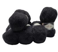 5 x 100 Gramm Ilkadim Export Mohair Classic Strickwolle, 500 Gramm Strickgarn einfarbig mit 25% Mohair Wolle (schwarz 60)