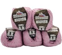 5 x 100 Gramm Ilkadim Export Stella Viskose Strickgarn mit Glitzer, Glitter Strickwolle einfarbig, 500g Viskosegarn (stella rosa 46005)