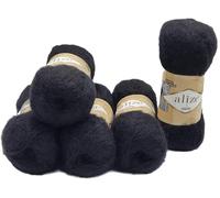 5 x 100 Gramm Ilkadim Export Strickwolle 3 Season, 500 Gramm Strickgarn einfarbig mit 25% Mohair und 24% Wolle. (schwarz 60)