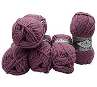 5 x 100 Gramm Ilkadim Export Superlana Maxi Strickgarn einfarbig, 500 Gramm Strickwolle, Häkelgarn 75% Acryl 25% Wolle, extra dick (beere 28)