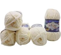 5 x 100 Gramm Ilkadim Export Velluto Strickwolle, Babywolle, 500 Gramm Strickgarn Super soft Bulky (creme 62)