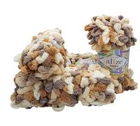 5 x 100 Gramm Schlaufenwolle Ilkadim Export Puffy Color, 500 Gramm Fingerstrick - Wolle mehrfarbig super bulky, Schlaufenwolle, Stricken ohne Nadel (taupe beige creme 5926)