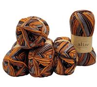 5 x 100 Gramm Sockenwolle Alize Wooltime mehrfarbig, 75% Superwash Wolle, 500 Gramm Strickwolle für Stricksocken und Strümpfe (bordeaux terrakotta grau 11014)