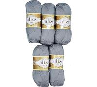 5 x 100 Gramm Strickgarn Ilkadim Export Diva einfarbig, 500 Gramm merzerisierte Strickwolle microfiber-Acryl (grau 355)