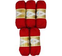 5 x 100 Gramm Strickgarn Ilkadim Export Diva einfarbig, 500 Gramm merzerisierte Strickwolle microfiber-Acryl (rot 106)