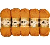 5 x 100 Gramm Strickgarn Ilkadim Export Diva einfarbig, 500 Gramm merzerisierte Strickwolle microfiber-Acryl (kurkuma 488)